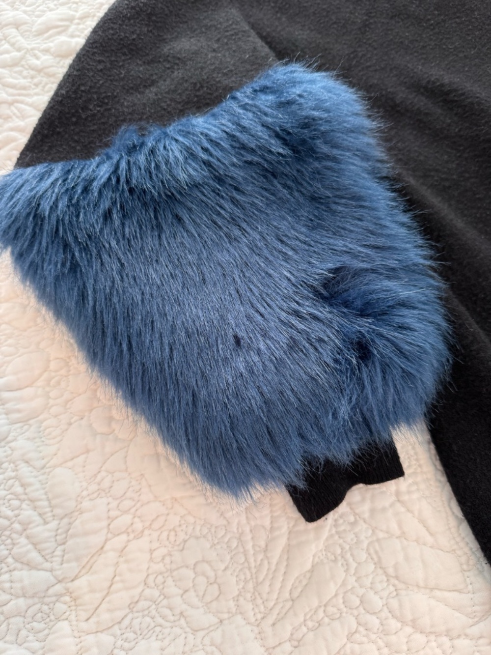 Zara Black Boxy Sweater with Blue Fur Sleeves